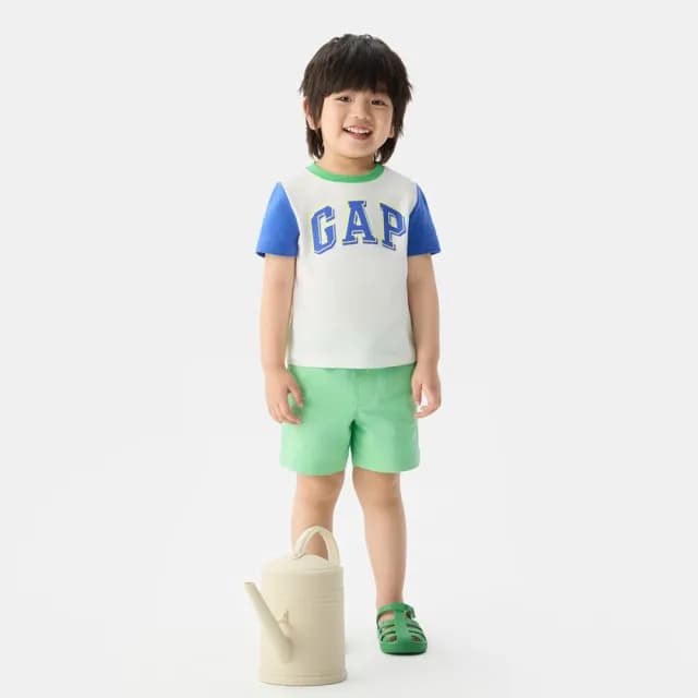【GAP】男幼童裝 Logo純棉印花圓領短袖T恤-白色(767439)