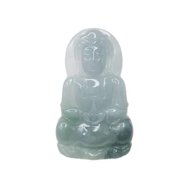 【鵝娘翡翠】天然A貨翡翠 危料 瓜料 老種細料 藍紫飄花 正裝觀音 吊墜(庇護平安健康)