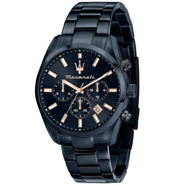 【MASERATI 瑪莎拉蒂】Attrazione 綻藍三眼雙時區手錶-40mm 禮物 送禮 推薦(R8873626003)