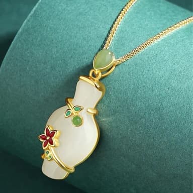 【KT DADA】和田玉 青花瓷 項鍊女 新中式 花瓶 高級感 輕奢 飾品 鎖骨鏈 小眾設計 925 純銀 鍍