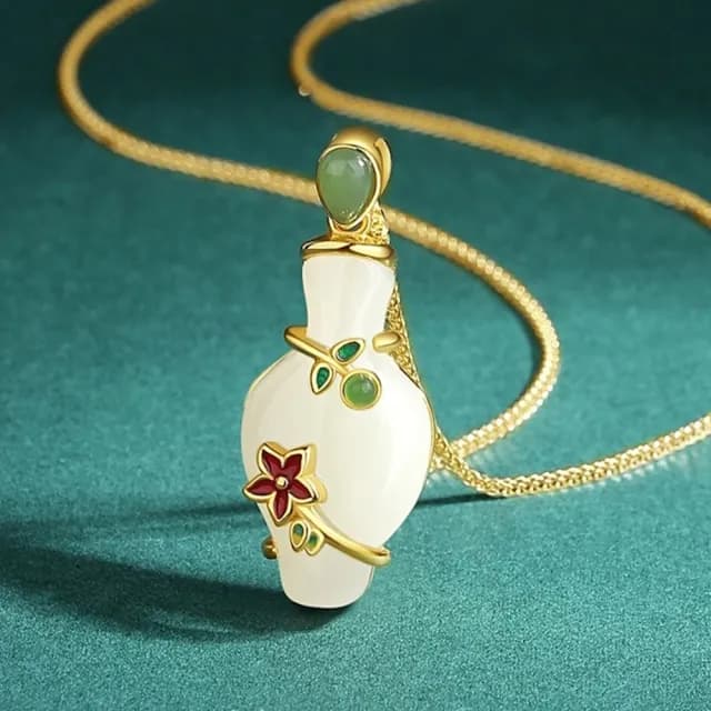 【KT DADA】和田玉 青花瓷 項鍊女 新中式 花瓶 高級感 輕奢 飾品 鎖骨鏈 小眾設計 925 純銀 鍍