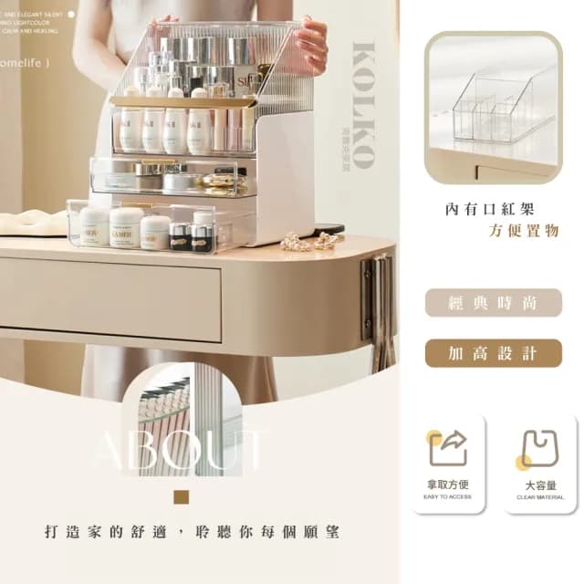 【KOLKO】防塵化妝品收納盒(口紅架 保養品收納 香水收納 眼影盤收納 刷具收納 多功能收納)