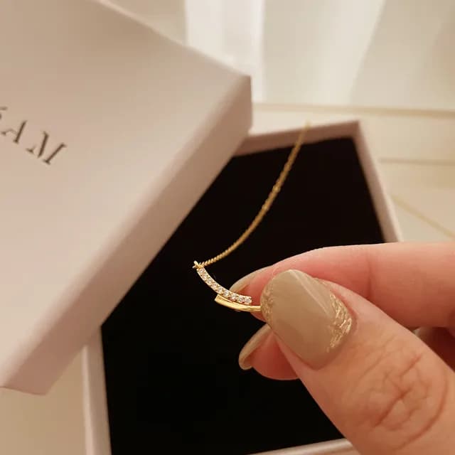 【CReAM】Chaya純銀鍍14K金色銀色弧形設計亮鑽金屬女項鍊(生日 禮物 送禮 禮盒)