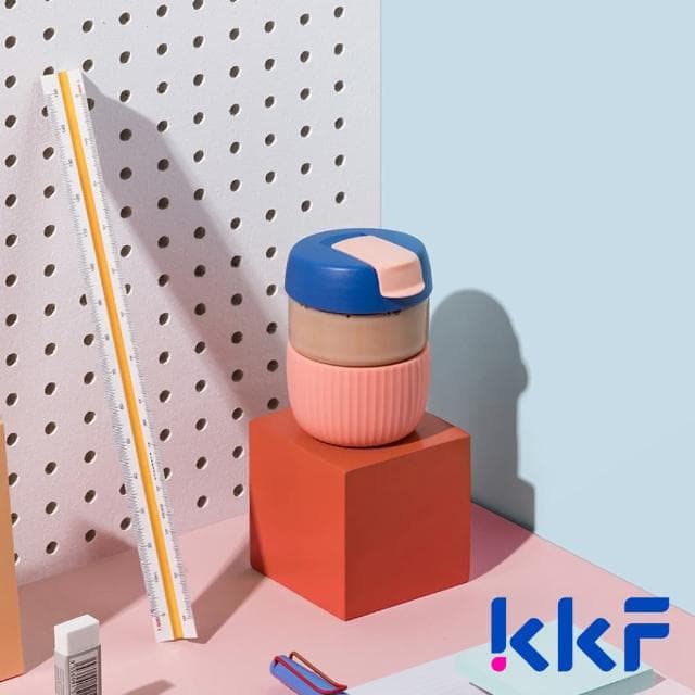 【KKF 吻吻魚】彩虹玻璃隨行杯 360ml(耐熱玻璃、食品級矽膠、附精美包裝、送禮推薦)