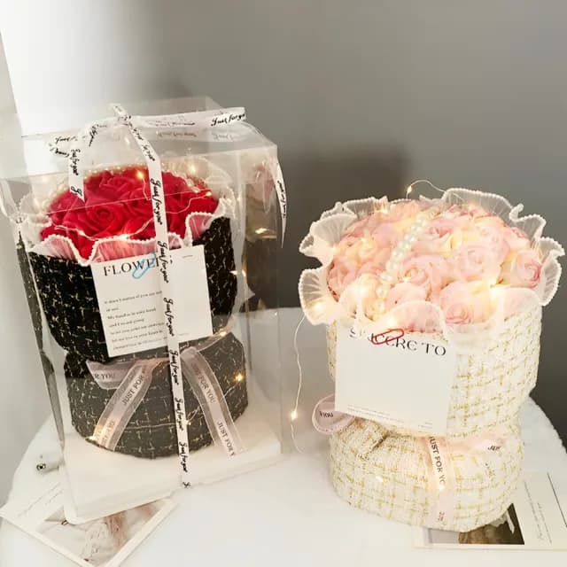 小香風19朵玫瑰花束1束含禮盒(生日 派對 母親節 求婚告白 畢業 送禮 小禮物 畢業 香皂花 花束 氣球 布置)