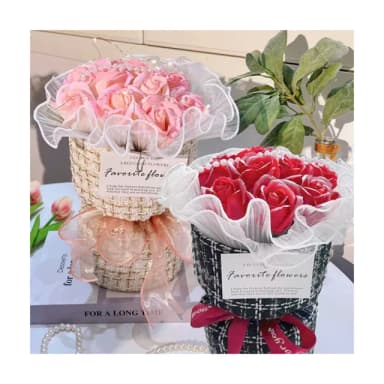 小香風9朵玫瑰花束1束含提袋(生日 派對 母親節 求婚告白 畢業 送禮 小禮物 畢業 香皂花 花束 氣球 布置)