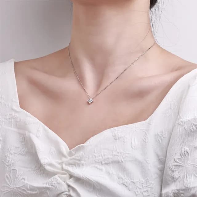 【LEEHER】女生/項鍊/四葉草項鍊/銀飾/飾品/鋯石項鍊/幸運草/s925銀/首飾/花朵吊墜/18K金項鍊/