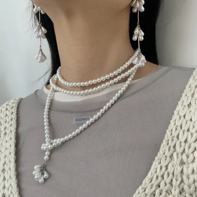 【KT DADA】情人節禮物 耳環 耳夾耳環 飾品 花朵 串珠 珍珠 耳環 項鍊 女生耳環 項鍊女 垂墜耳環 韓風 珍珠