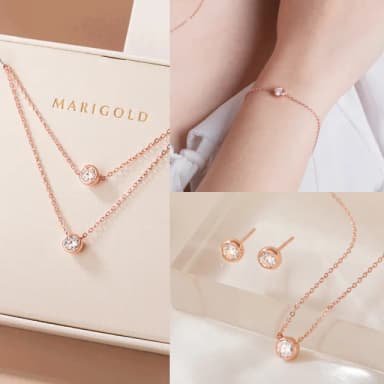 【MARIGOLD 美爾朵】女生禮物｜命定莫桑鑽925純銀項鍊+手鍊+耳環飾品1+1禮盒(禮盒包裝/送女生/生日禮物)