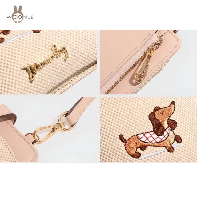 【WOONUE】日系可愛臘腸狗刺繡女包手機包零錢包斜背包旅行背包(閨蜜老婆女友媽媽生日聖誕交換禮物)