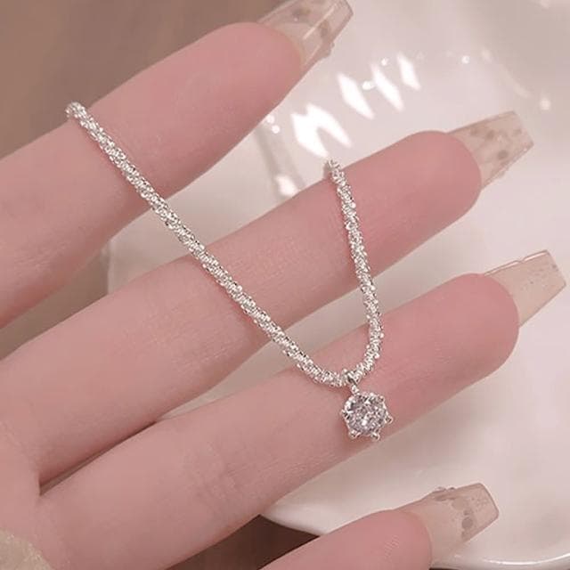 【LEEHER】母親節禮物 女生/項鍊/鋯石項鍊/皇冠項鍊/銀飾/S925純銀/女生項鍊/星光鍊/生日禮物/六爪項鍊/1克