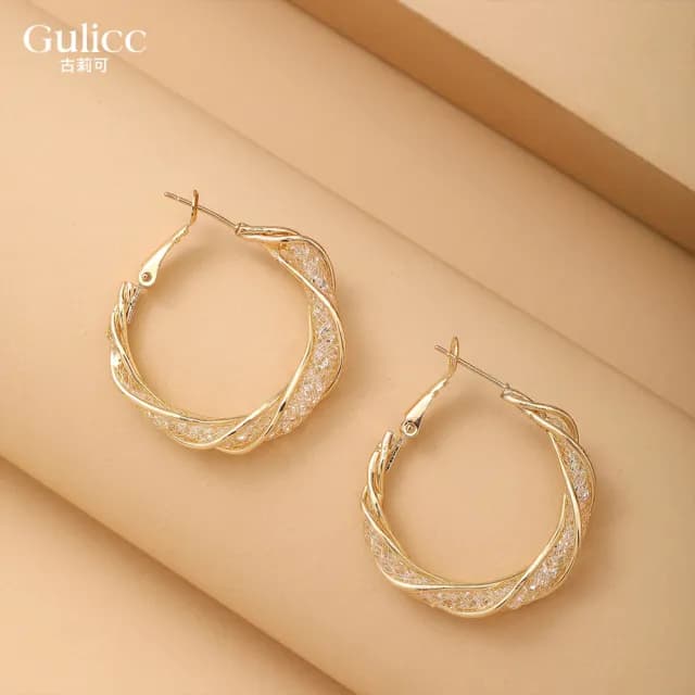 【Golicc】耳環 法式水晶耳圈(七夕 情人節 生日 飾品 耳釘 耳飾 耳墜 禮物)