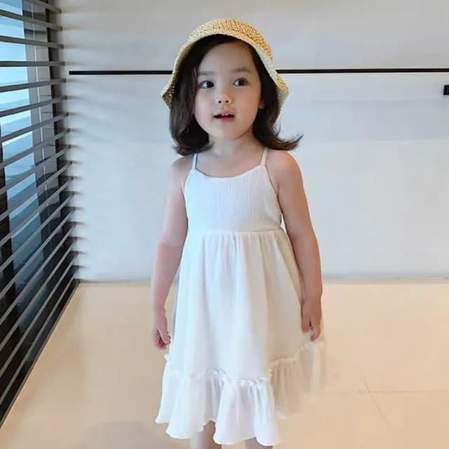 【橘魔法】蕾絲綁帶露背細肩吊帶魚尾洋裝(連身裙 吊帶裙 魚尾裙 女童 兒童 童裝 白色洋裝 大童)