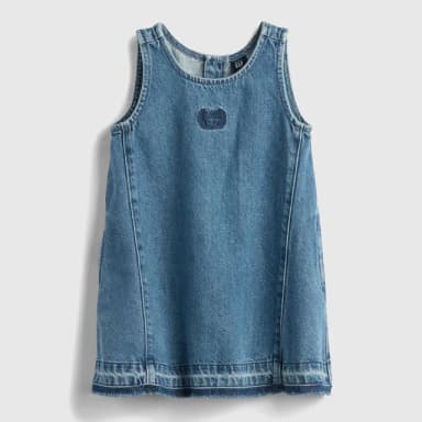 【GAP】女幼童裝 Logo刺繡圓領無袖牛仔洋裝-中度水洗(778359)