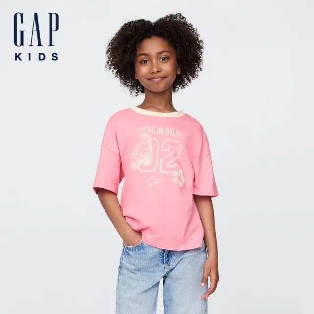 【GAP】女童裝 Gap x Disney迪士尼聯名 史迪奇印花圓領短袖T恤-粉色(780478)