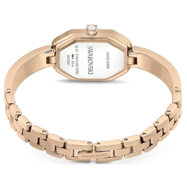 【SWAROVSKI 施華洛世奇】多邊形方錶 璀璨香檳金 精緻女錶 母親節優惠 禮物推薦-30.5x19mm(5672987)