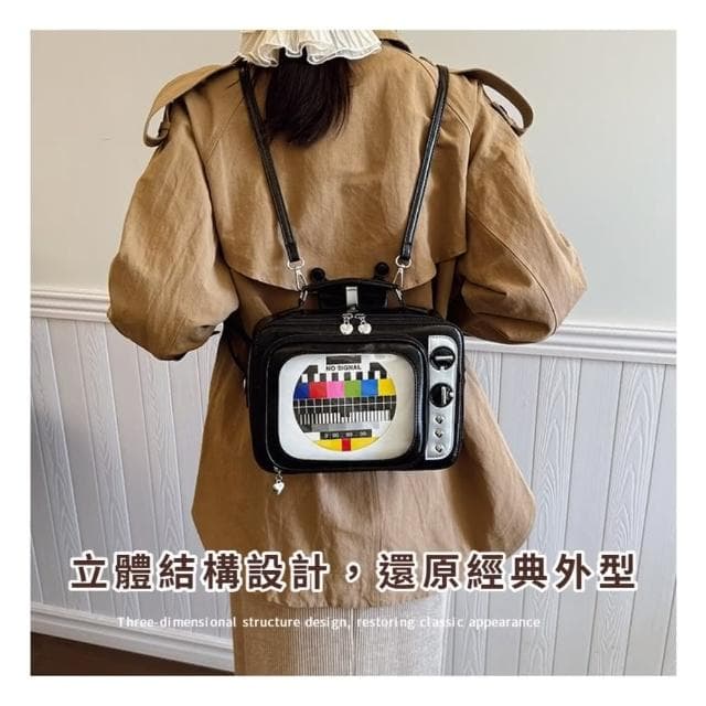 【甜妹酷風】復古電視機造型雙肩包(痛包 穿搭 娃包 書包 肩背包 單肩包 生日禮物 手提包 後背包