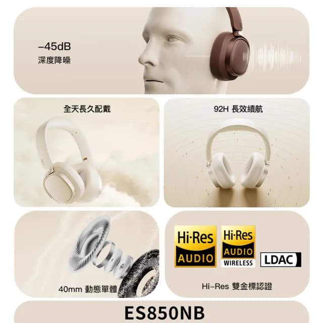 【EDIFIER】ES850NB藍牙降噪耳罩耳機(#無線耳機 #藍牙耳機 #耳罩耳機 #降噪耳機)
