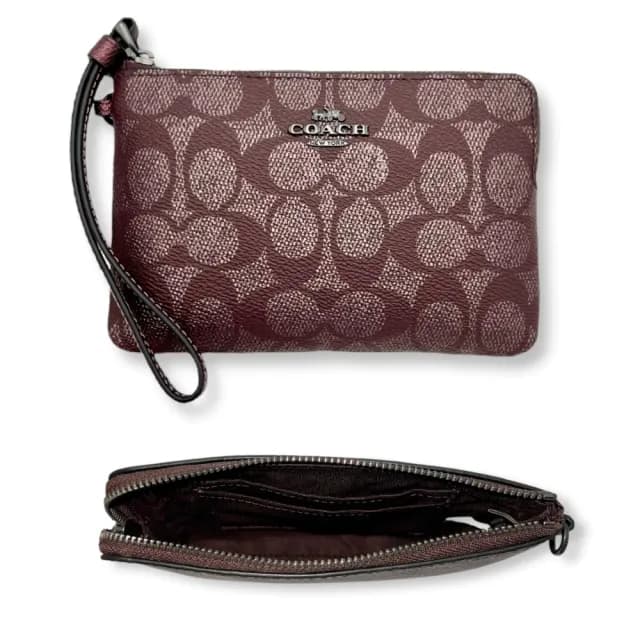 【COACH】專櫃禮盒版 葡萄紫滿版緹花 立體LOGO 手拿包 零錢包 零錢袋 吊飾 男生女生通用(CW958)