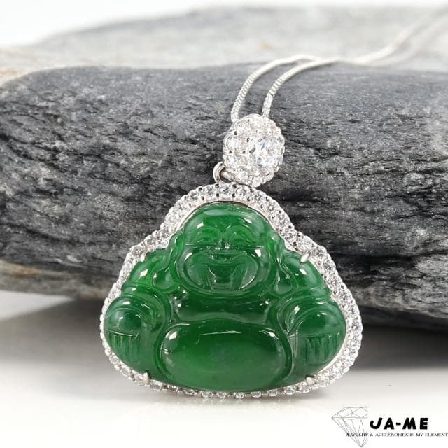 【JA-ME】天然A貨翡翠滿綠彌勒佛925純銀玉墜 3.5克(母親節獨家限定)