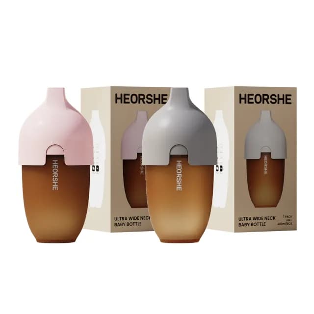 【Yep2 芽比兔】HEORSHE寬口矽膠仿母乳奶瓶 四色任選擇一(240ml 顏色任選兩入組)