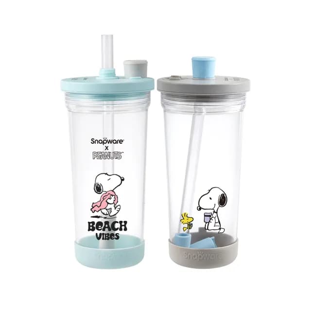 【CorelleBrands 康寧餐具】Snoopy Tritan跳跳吸管杯-兩款任選(陽光早午餐/海灘假期)