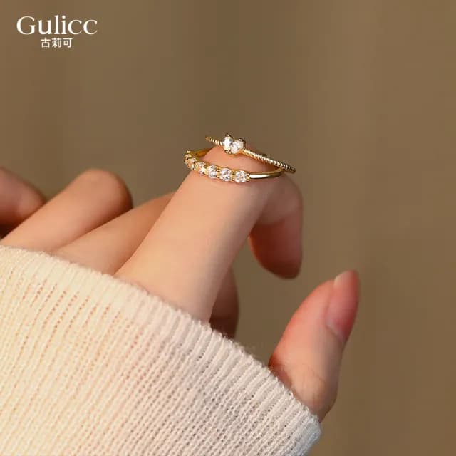 【Gulicc】戒指 輕奢方晶 愛心 雙戒(雙11 聖誕節 生日 造型戒 食指戒 尾戒 禮物)