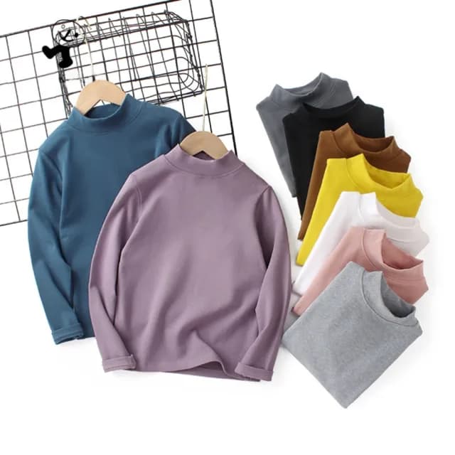 【橘魔法】大童 高質感素色中高領內搭衣(長袖上衣 中性款 男童 女童 兒童 童裝 中童)