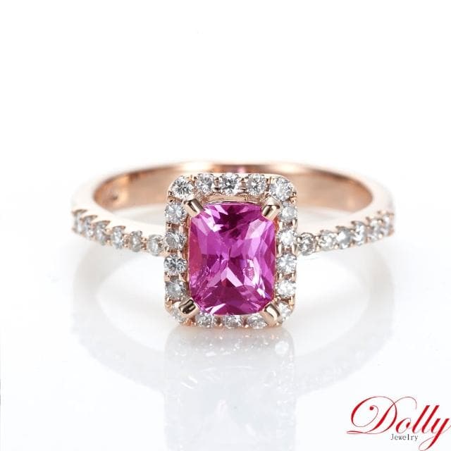【DOLLY】買一送一 1克拉 無燒斯里蘭卡艷彩粉色藍寶石18K玫瑰金鑽石戒指-012(情人節 交換禮物首選)
