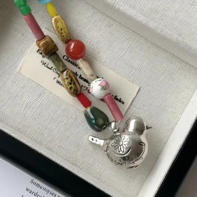 【LEEHER】女生/項鍊/多寶項鍊/滿足鳥寶/串珠項鍊/短款項鍊/小眾設計/波希米亞/可愛項鍊/高級感