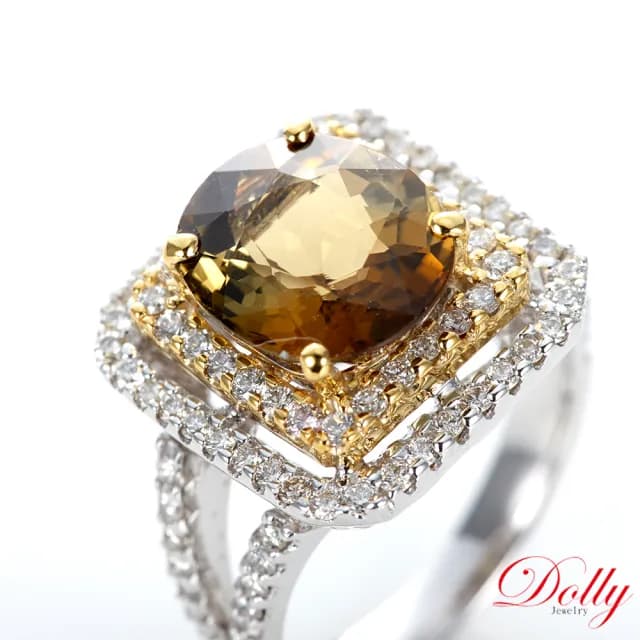 【DOLLY】4克拉 天然碧璽14K金鑽石戒指(母親節 長輩送禮 交換禮物首選)