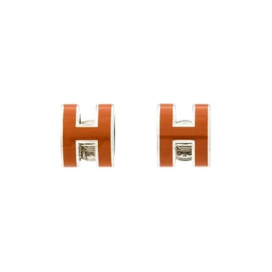 【Hermes 愛馬仕】Pop H Mini耳環(淺巧克力/銀)