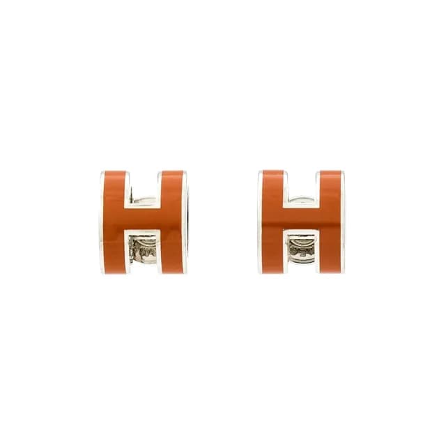 【Hermes 愛馬仕】Pop H Mini耳環(淺巧克力/銀)