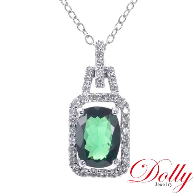 【DOLLY】情人節禮物 1克拉 天然沙佛萊石18K金鑽石項鍊(母親節 長輩送禮 交換禮物首選)
