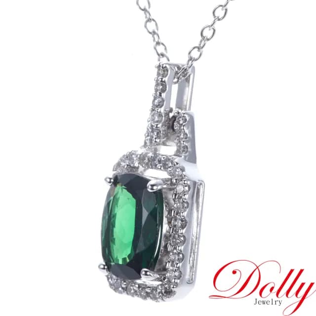 【DOLLY】1克拉 天然沙佛萊石18K金鑽石項鍊(母親節 長輩送禮 交換禮物首選)