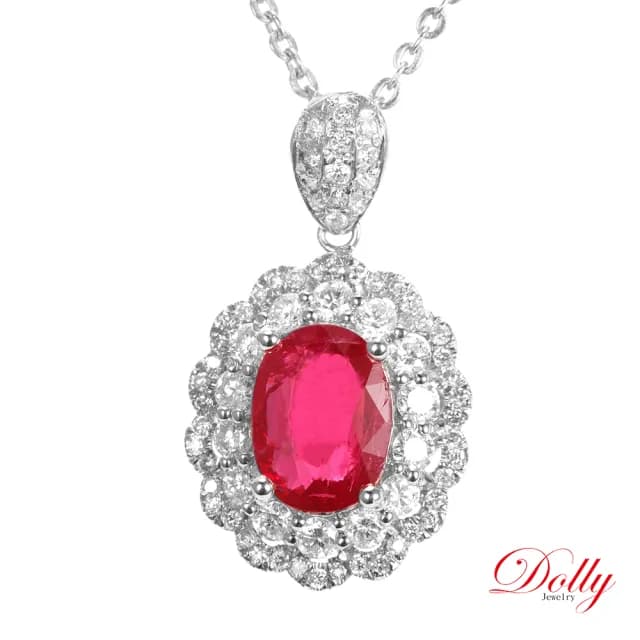 【DOLLY】1克拉 GRS無燒緬甸紅寶石18K金鑽石項鍊-013(母親節 長輩送禮 交換禮物首選)