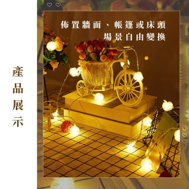 【滿屋閃耀】LED蒲公英毛球燈飾燈串-6米(聖誕燈 派對 佈置 晚會 求婚 生日 禮物 氣氛燈 夜燈 戶外 露營)