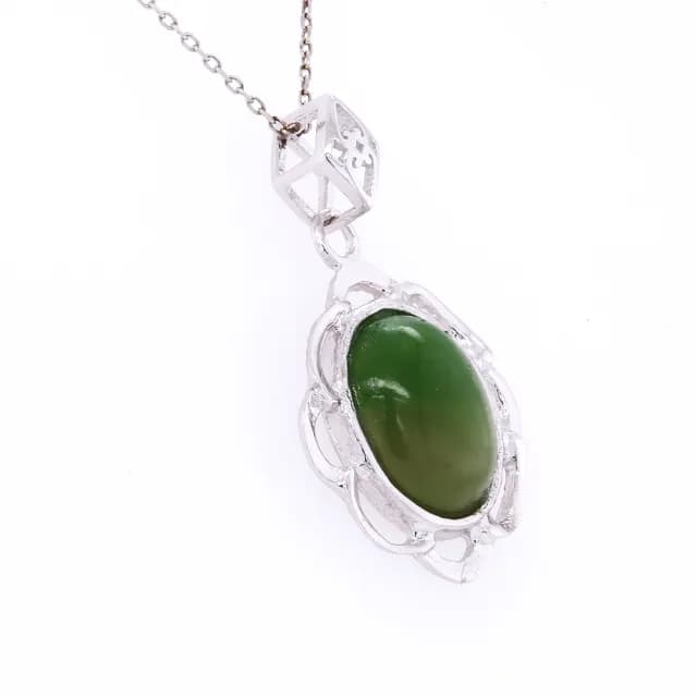 【BRILLMOND JEWELRY】12MM 山水畫天然和闐碧玉墜 925銀台(主石12MM X 10MM)