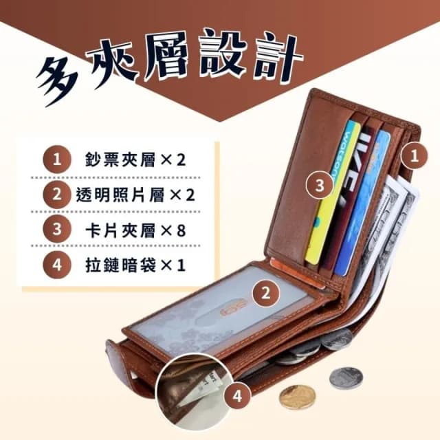 【享屋】父親節禮物 真皮包包 男士錢包 多個卡片夾層 真牛皮男生短夾(多選款)