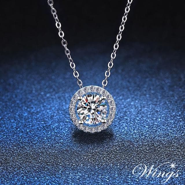 【WINGS】莫桑鑽 八心八箭 超火彩 璀璨星環 純銀項鍊(送禮 禮物 禮盒 聖誕節 質感 抗敏)