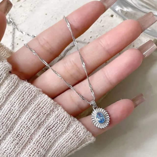 【MoonDy】飾品 項鍊 女生項鍊 純銀項鍊 s925純銀 寶石項鍊 鎖骨鏈 氣質項鍊 百搭 穿搭配件 氣