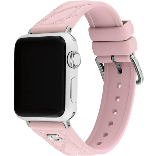 【COACH】Apple Watch 錶帶 38/40/41mm適用 粉紅色菱格紋矽膠錶帶 禮物 送禮(不含手錶)