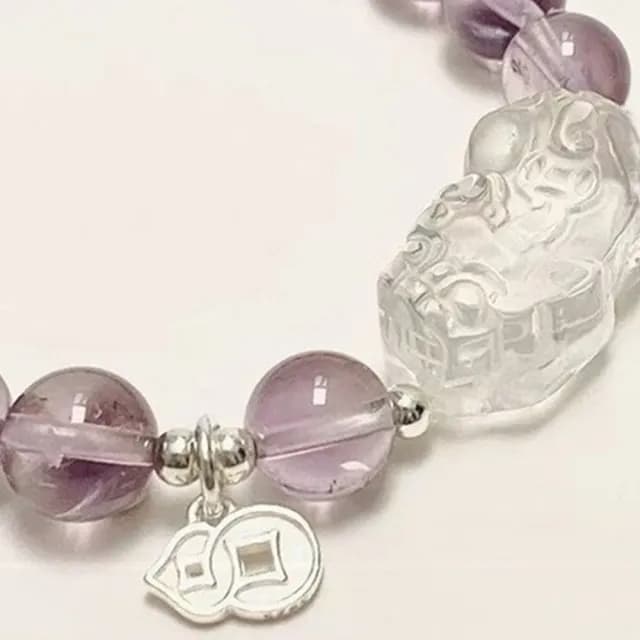 【MoonDy】雙11 貔貅手鍊 天然紫水晶 水晶手鍊 手鍊 白水晶貔貅 飾品 s925純銀 葫蘆吊墜 串珠手