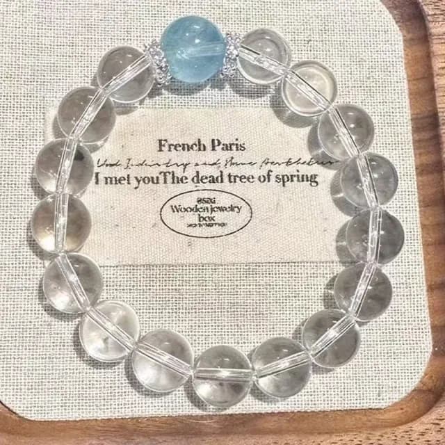 【MoonDy】雙11 水晶手鍊 海藍寶 白水晶 手鍊 飾品 串珠手鍊 手串 女生手鍊 12mm水晶 平衡磁場