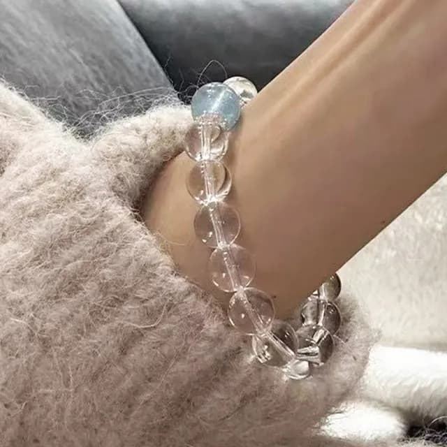 【MoonDy】雙11 水晶手鍊 海藍寶 白水晶 手鍊 飾品 串珠手鍊 手串 女生手鍊 12mm水晶 平衡磁場