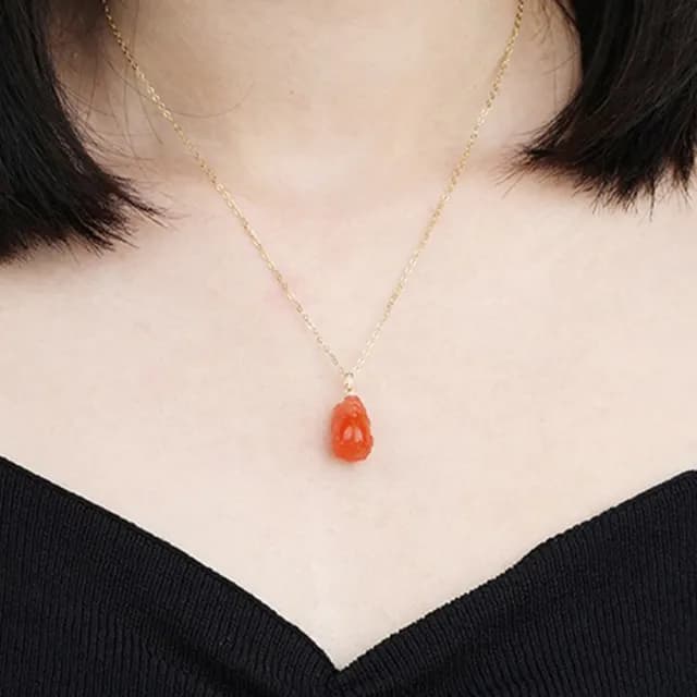 【MoonDy】飾品 項鍊 女生項鍊 紅瑪瑙項鍊 18K金 貔貅項鍊 招財項鍊 保平安 吊墜 男女通用 天然