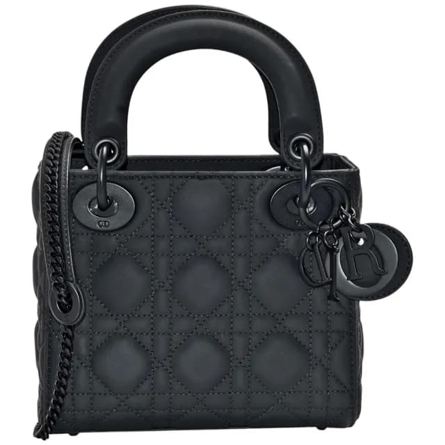 【Dior 迪奧】DIOR 經典Lady Dior 藤格紋啞光小牛皮手提/肩背黛妃包-小-黑色(M1241ORIW_M928-展示品)