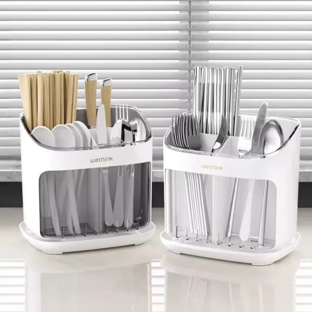 【一目了然】無印風質感立式分格瀝水筷子筒(分類分區 廚房收納架 筷籠 刀架 餐具架 瀝水架 置物架)