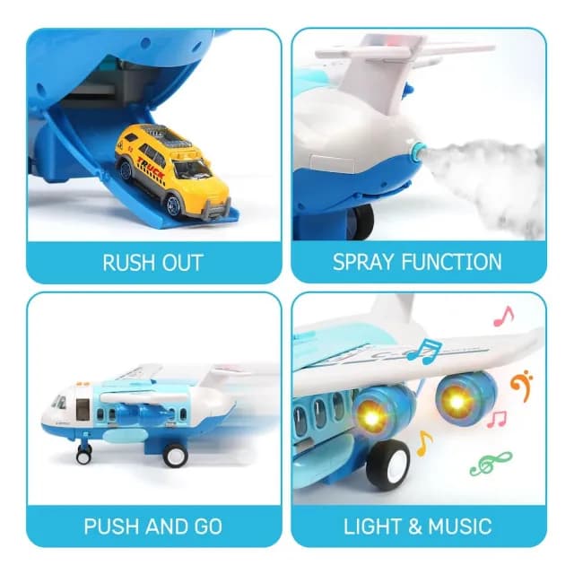 【CuteStone】聲光救援運輸噴霧飛機套裝玩具(飛機玩具 生日玩具 玩具車)