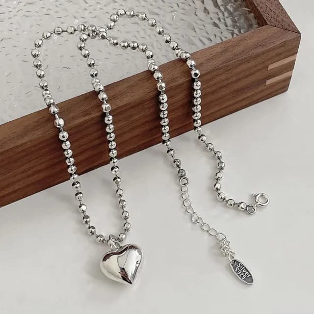 【MoonDy】飾品 項鍊 女生項鍊 愛心項鍊 韓國項鍊 純銀項鍊 S925 韓國東大門 抗敏感 簡約 百搭